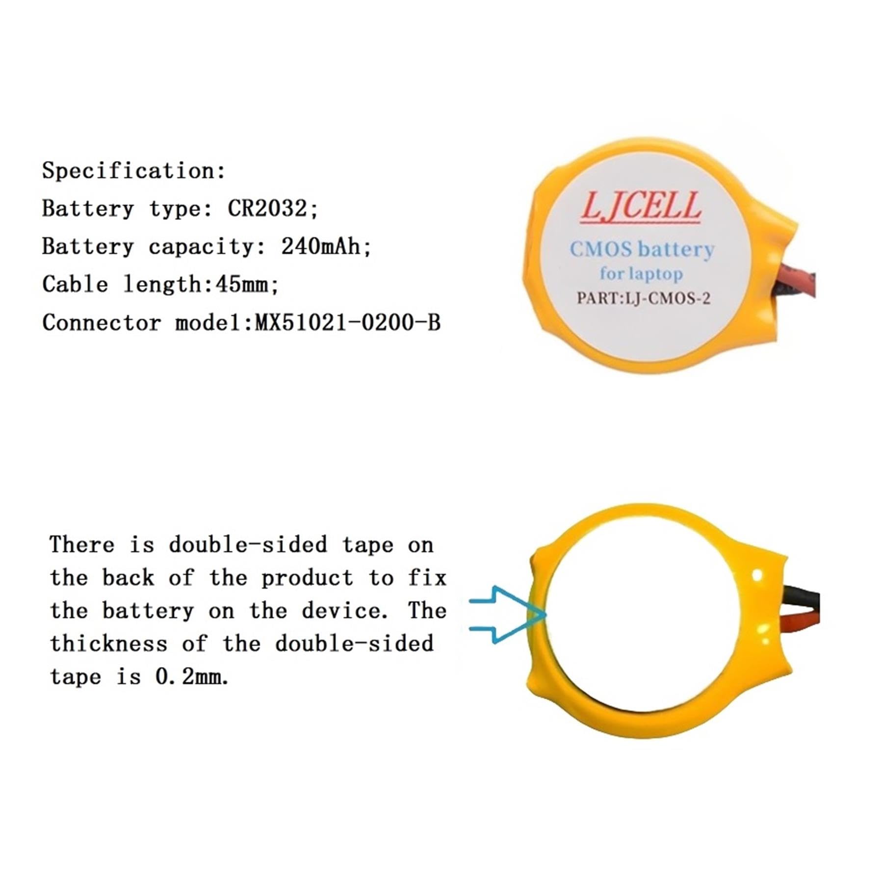 LJCELL Cmos Battery Compatible with Intel Nuc 5PPYH for Ps2 and Ps3 for PlayStation 2 and PlayStation 3 Backup Bios Rtc Cr2032 Battery with 2 Wire Cable and Connector