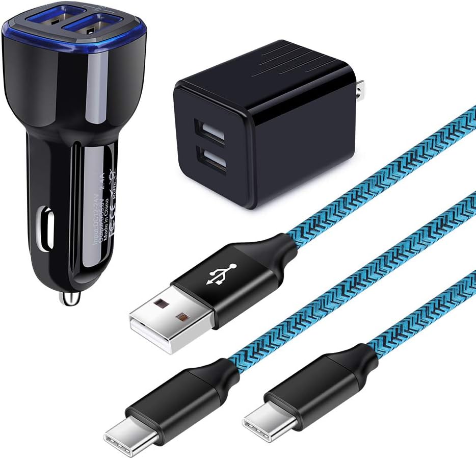 USB C Charger Set, Car Charger +Dual Port USB Wall Plug +2