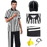Mprocen 5Pcs Men Referee Costume Kit Official Referee Shirt Women Ref Hat Whistle Yellow Penalty Flag for Football Soccer