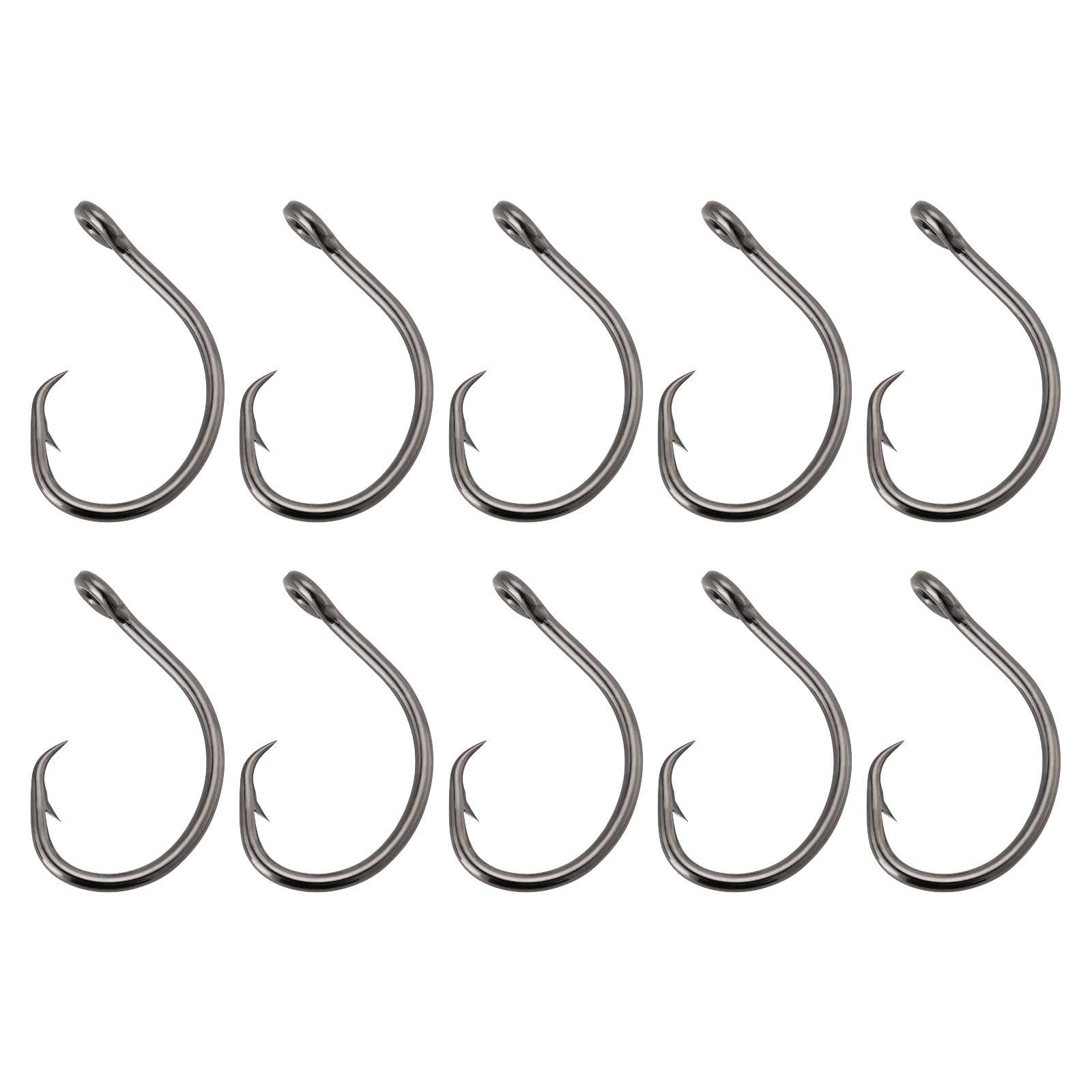 ECSiNG 10Pcs Fishing Hooks 10/0 Circle Hooks Saltwater Fishing Hooks Big Game Hook for Tuna Halibut Bass Cod Black Nickle Coating
