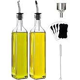 Leaflai Olive Oil Dispenser Bottle, 2 Pcs Glass Olive Oil Dispenser and Vinegar Dispenser Set with 2 Stainless Steel Pourers,