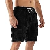 Mens Pajama Shorts Soft Flannel Fleece Pajama Bottoms Soft Comfy Sleep Lounge Pants with Pockets and Drawstring