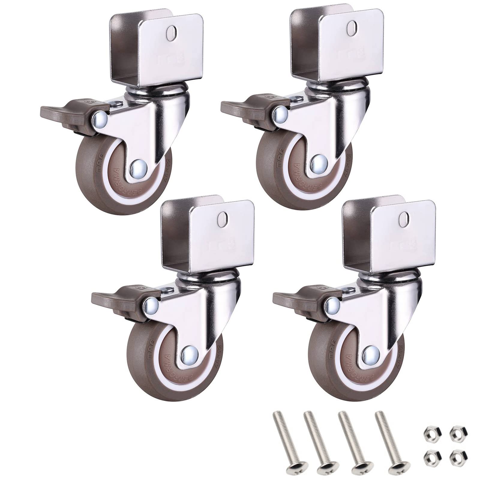 4 Furniture Wheels with U-Shaped Bracket,Heavy Duty Castor Screws Swivel Wheels Rubber Wheels,for Hard Floors/Parquet/or Stone Floor, Includes Screws (20mm/ 0.8 in)