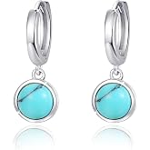 Turquoise Small Hoops Earrings, 925 Sterling Silver Round Shape Huggie Hypoallergenic for Sensitive Ears, Turquoise Jewelry f