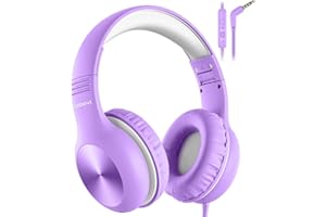 Nabevi Kids Headphones with Microphone, Wired Headphones for Kids, Over-Ear Children Headphones with Shareport, Girls Boys He