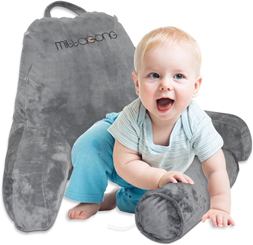 mittaGonG Shredded Foam Reading Pillow with Detachable Neck Roll & Big Bed Backrest Pillow for Bed with Arms and Side Pocket - Perfect for Back Support While Relaxing, Gaming, Reading, or Watching TV: Home & Kitchen