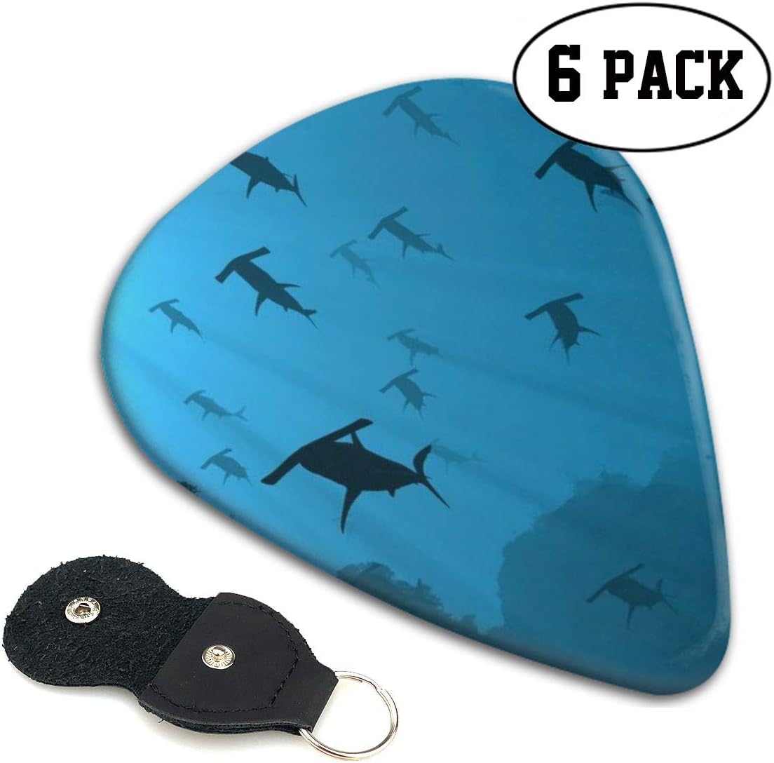 Guitar Pick for Electric Guitar Acoustic Guitar Mandolin And Bass, Music Lovers, Semi-Round Ocean Sea Blue Hammerhead Sharks Guitar Paddles, 6 Pack, Medium & Thick Gauges