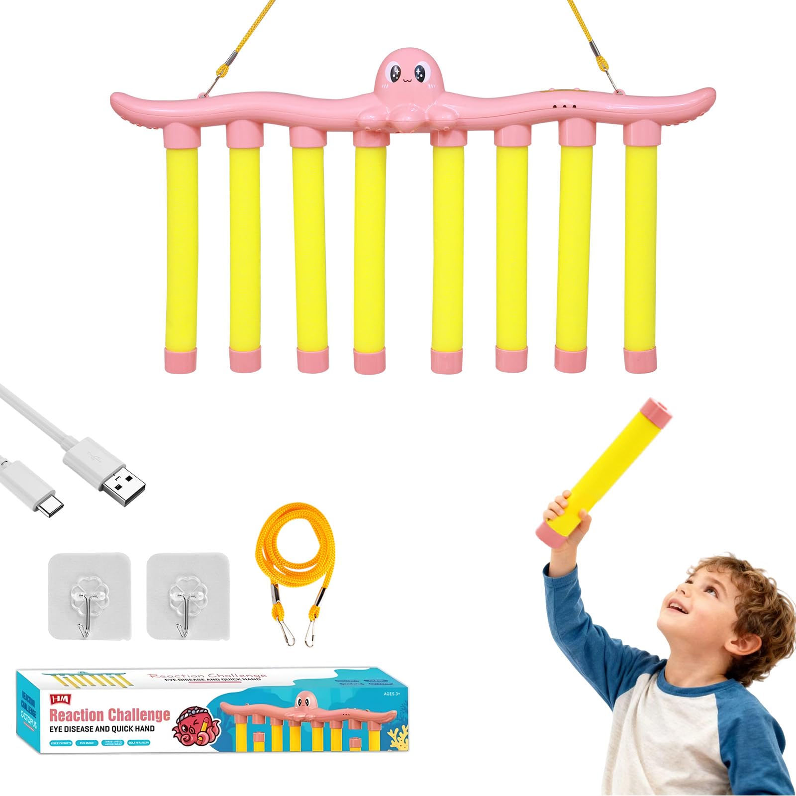 KEGOZ Catching Sticks Game, Drop Sticks Game with 3-Speed Remote Control, Hand Speed Challenge Games for Solo/Dual Play, Reaction Games for Kids & Adults (Pink Octopus Style) — image 1