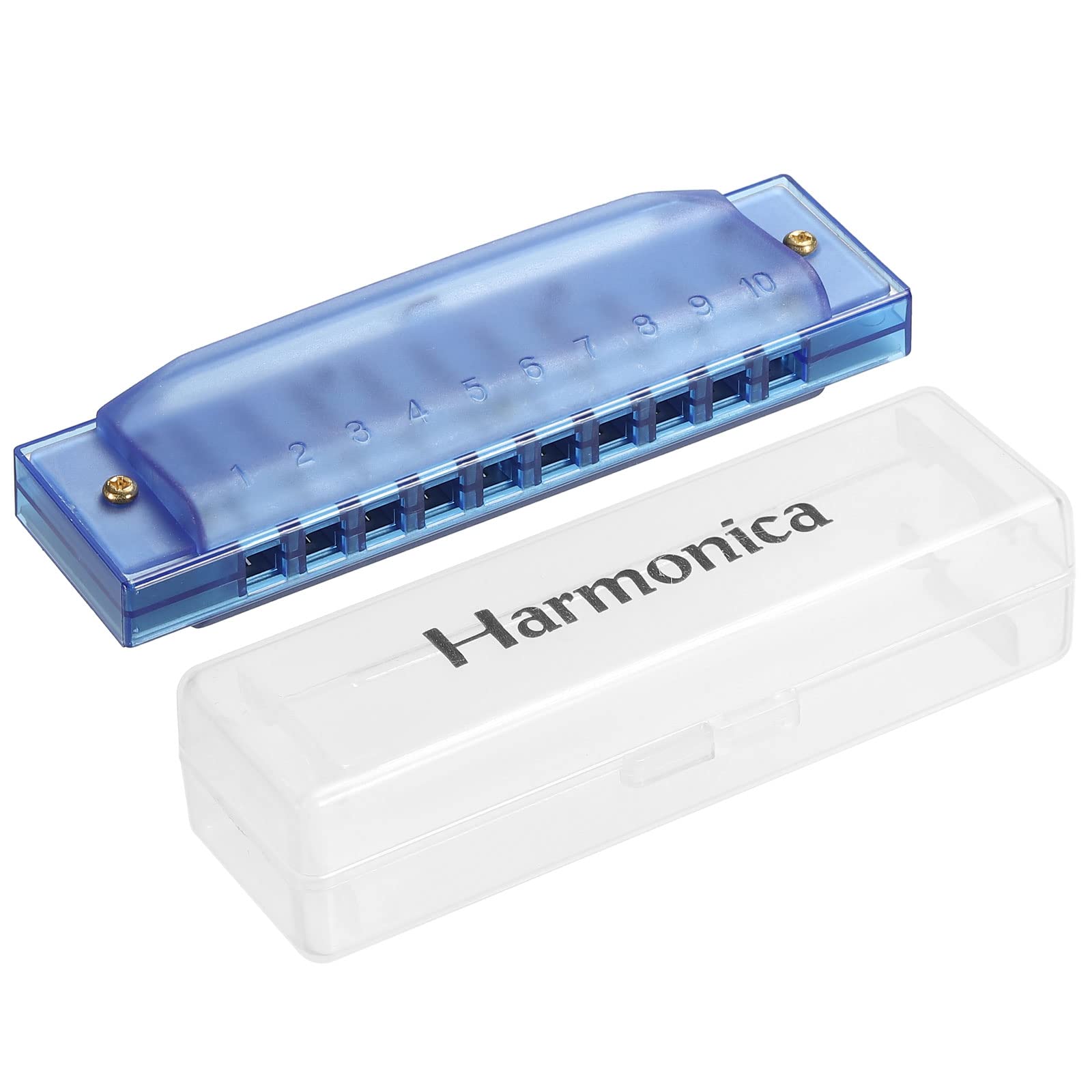 PATIKIL Clearly Colorful Translucent Harmonica 10 Holes Blue ABS Harp Mouth with PVC Box for Educational Musical Instruments Beginners Adults Professionals