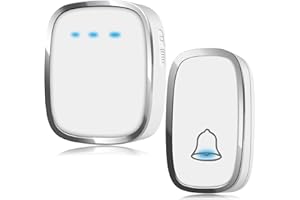 Kasonic DB201 Wireless Doorbell, Plug and Play Waterproof Door Bell Kit; Operating Range Up to 1000 Feet; 4 Levels Adjustable