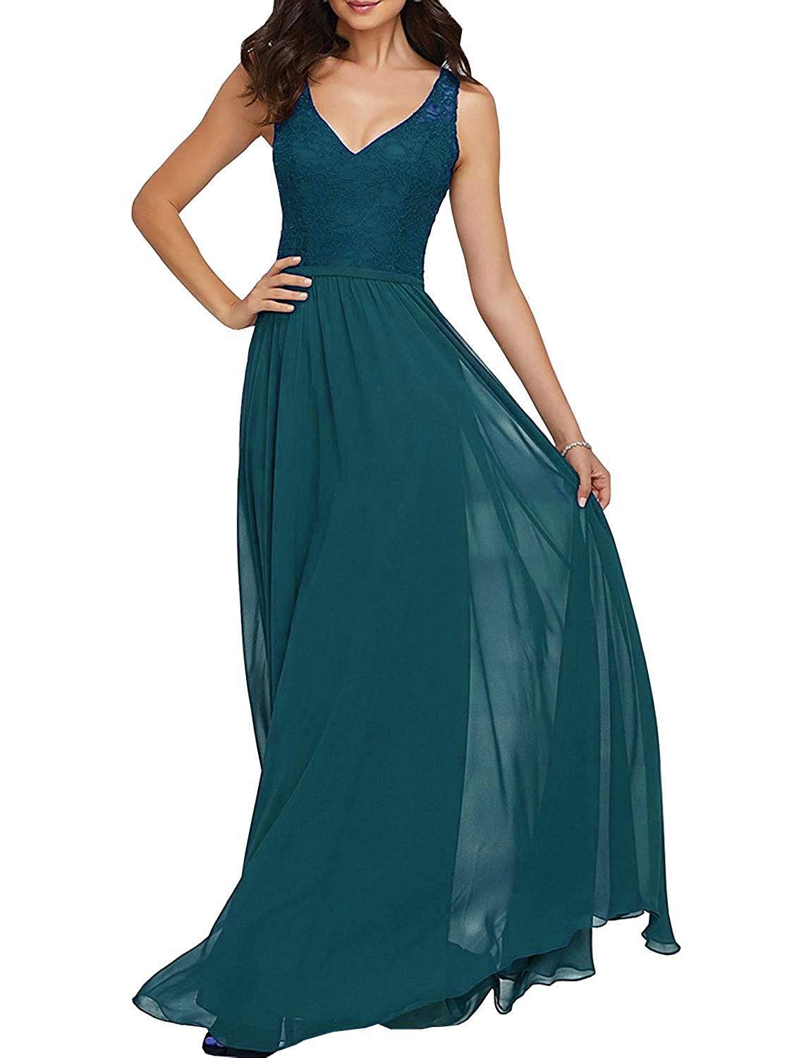 PLMS Women's Chiffon Bridesmaid Dress V Neck Sequins Formal Evening