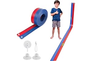 QWM Flexible Race Car Track 15 Ft Starter Set with Suction Cups Compatible with Diecast 1/64th Car for Ages 3 & Up Classic Blue and Red Double Track Long Rolls Up Portable Racetrack