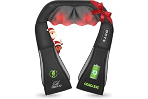 Snailax Cordless Massager - Shiatsu Neck and Shoulder Massager with Heat, FSA Eligible, Portable, Lumbar, Back Electric Massage Pillow, Christmas Gift