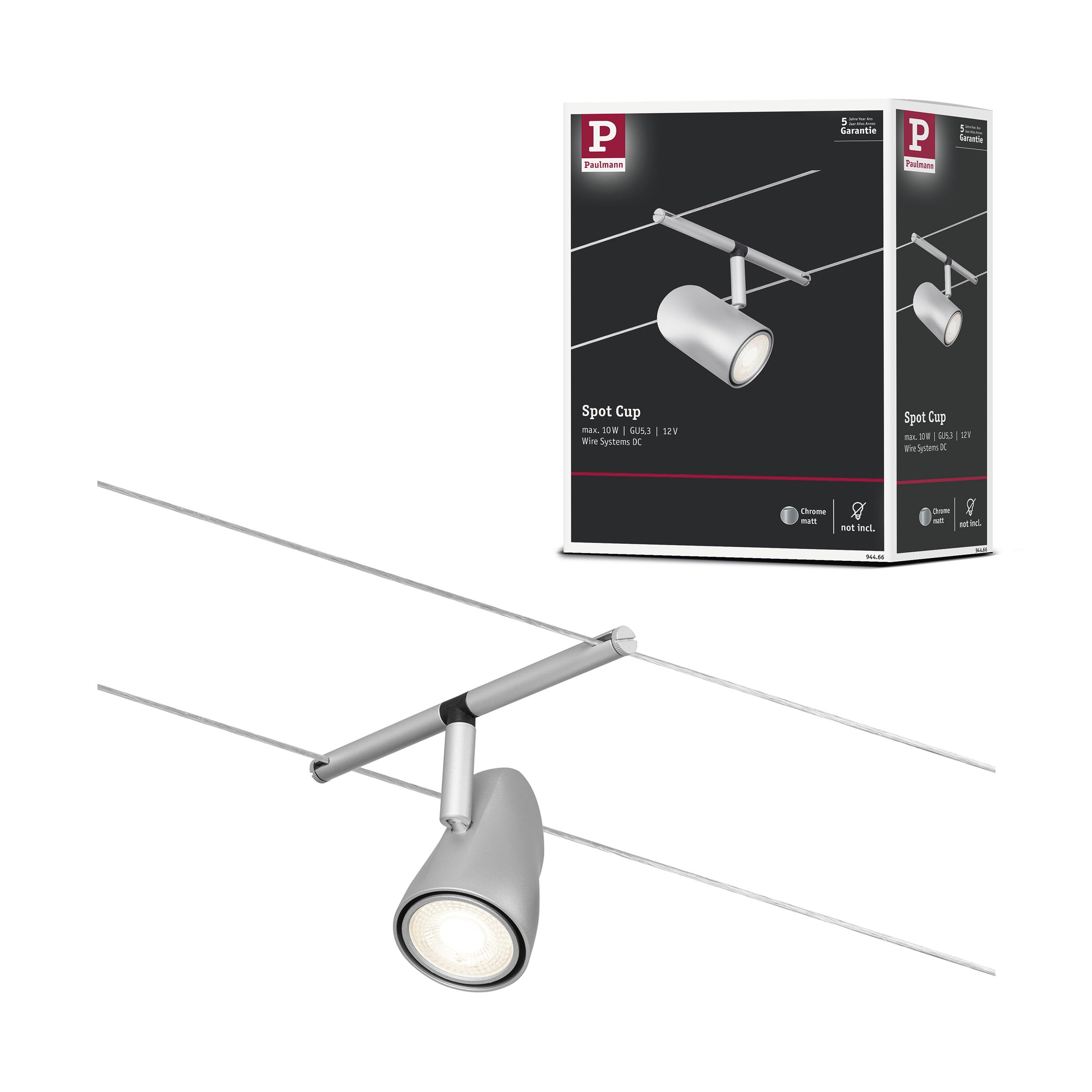 Paulmann 94466 Cable System Cup Single Spot Max. 10 W Chrome Matt Chrome Plastic Metal Rail GU5.3