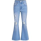 Milumia Girl's Ripped Flare Bell Bottom Jeans High Waist Denim Pants with Pockets
