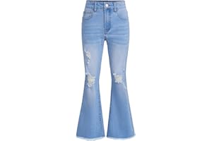 Milumia Girl's Ripped Flare Bell Bottom Jeans High Waist Denim Pants with Pockets