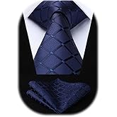 HISDERN Ties for Men Silk Extra Long Tie and Pocket Square Classic Plaid Checkered 63 inches Men's Neckties Business