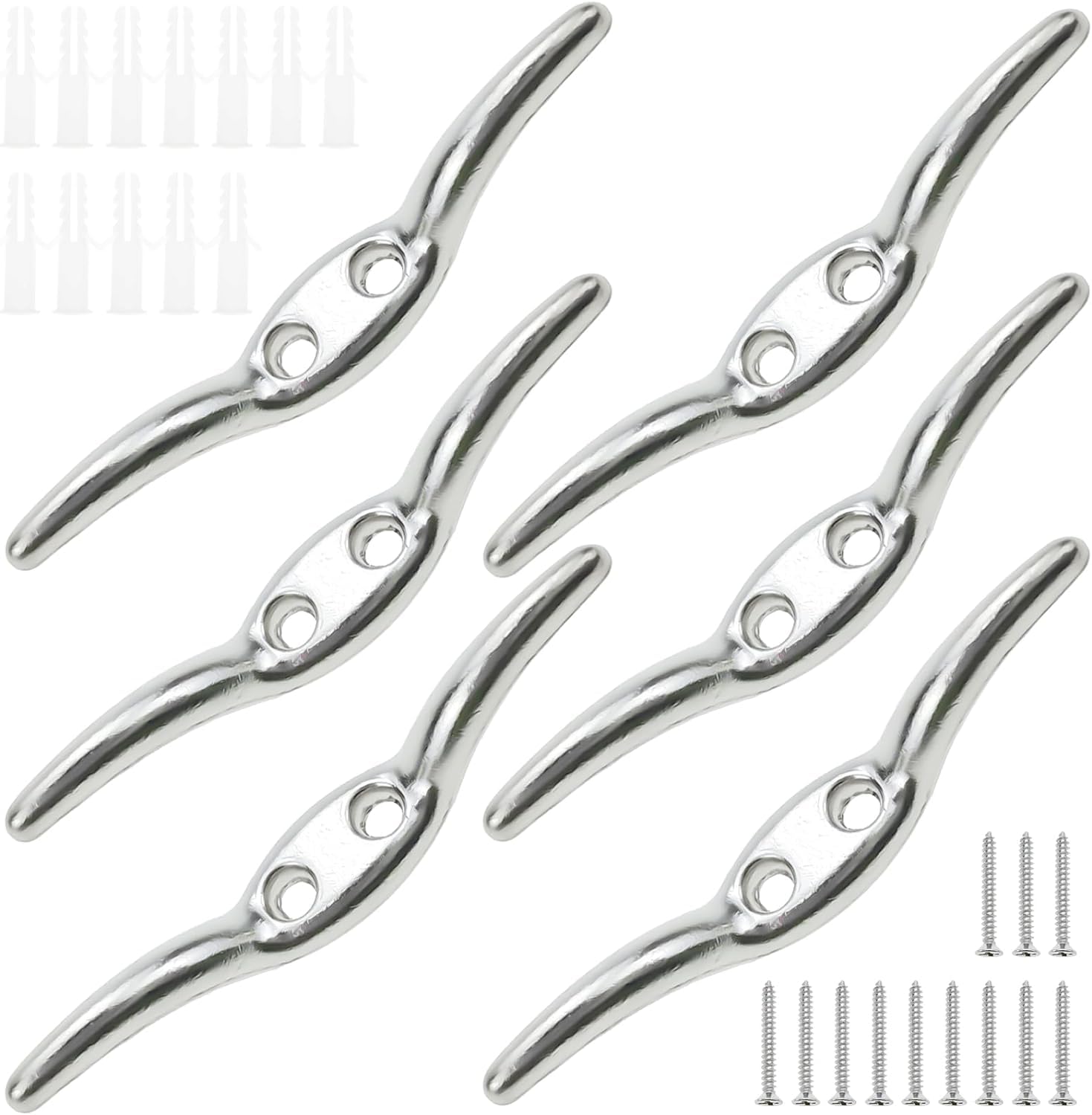 Jaczora 6 Pack Marine Hardware Rope Cleat, Blinds Cord Cleat, Stainless Steel Universal Marine Boat Flagpole Cleat Hook with 12 Mounting Screws for Flagpole Cabinet Handles Towel Blinds Ceiling Fans
