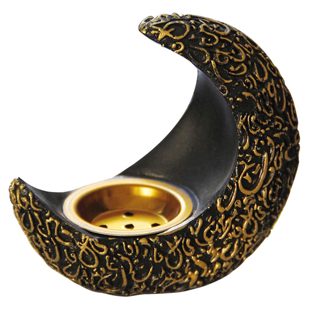 FRCOLOR Eid Mubarak Incense Burner Coil Incense Resin Incense Holder Censer for Yoga Meditation Aromatherapy, Home Decoration (Black)