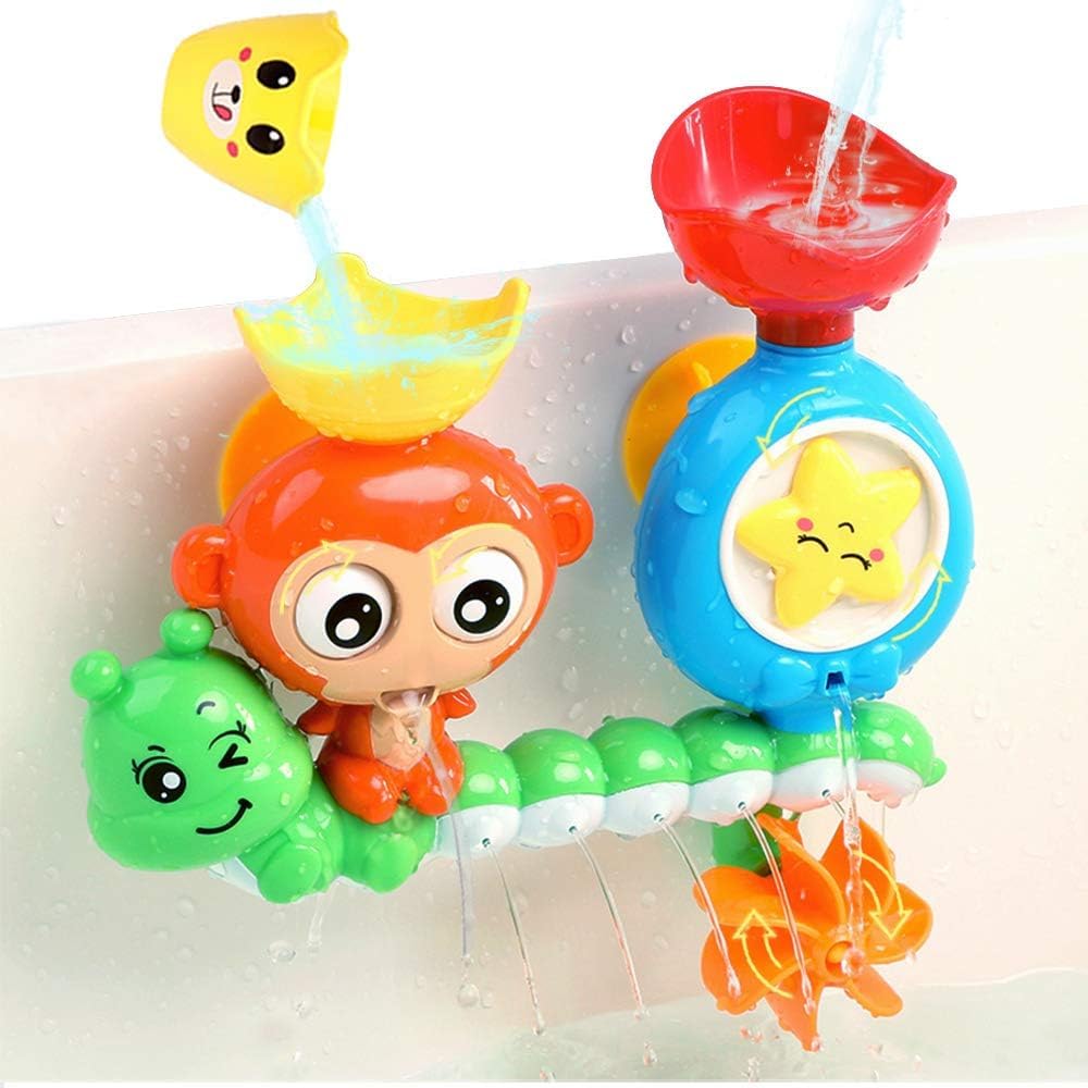 G-WACK Bath Toys for Toddlers Age 1 2 3 Year Old Girl Boy, Preschool New Born Baby Bathtub Water Toys, Durable Interactive Multicolored Infant Toy, Lovely Monkey Caterpillar,2 Strong Suction Cups