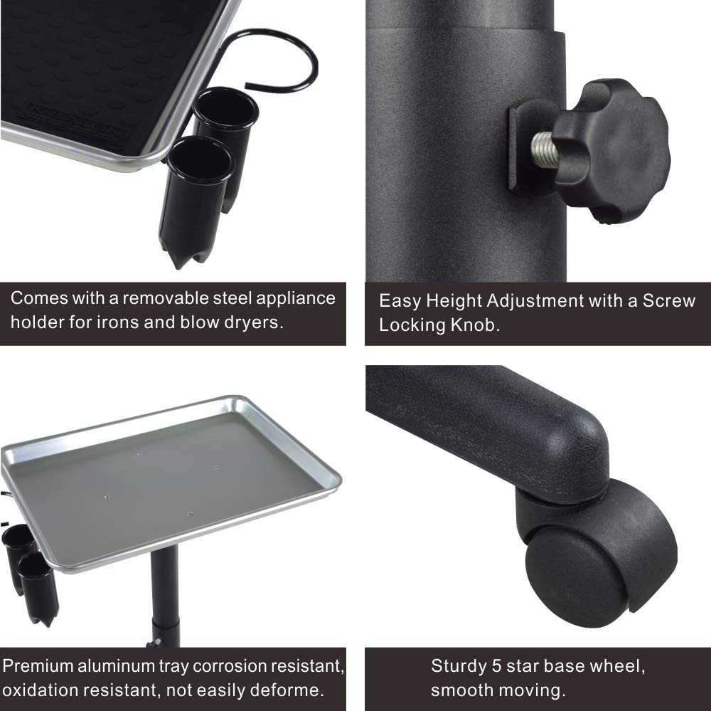 Premium Aluminum Instrument Salon Tray W/Accessory Caddy Tattoo Rolling Tray Station: Beauty