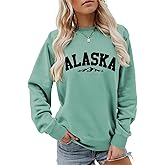ESIKAH Alaska Sweatshirt Retro Mountain Graphic Shirt Vintage Alaska Sweater Women Casual Crewneck Long Sleeve Pullover Tops