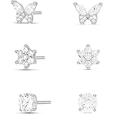 Amazon Essentials Plated Cubic Zirconia Butterfly and Flower Earring Set