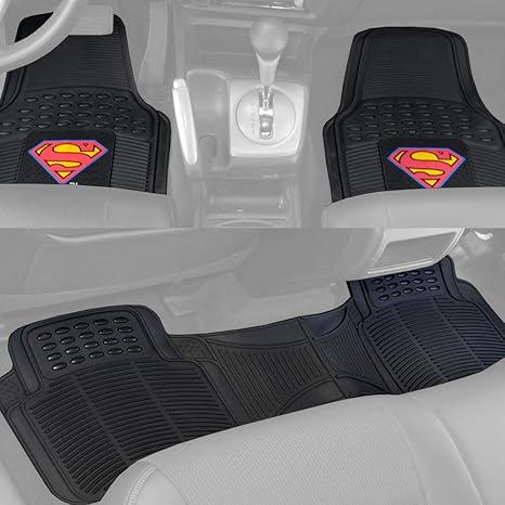 Bdk Dc Comics Superman Car Floor Mats 3pc Set Logo On Heavy Duty Rubber