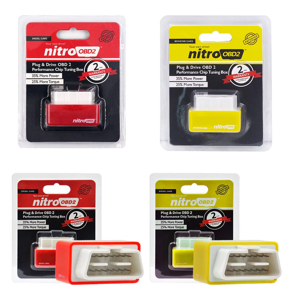 Mashimaro\'s Nitro OBD2 and EcoOBD2 ECU Chip Tuning Box Plug & Driver NitroOBD2 Eco OBD2 for Cars 15% Fuel Save and More Power & Torque (Yellow - Benzine Nitro)