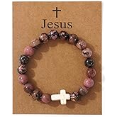 SHINUS BOHO Natural Stone Cross Bracelets Trendy Stuff Inspirational Religious Gifts Bracelet Card gifts for Women/Daughter/Friend/Sister/Grandma/Granddaughter/Husband-Birthday Graduation Retirement