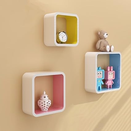 Onlineshoppee MDF Artesania Cube Floating Wall Shelves Set of 3