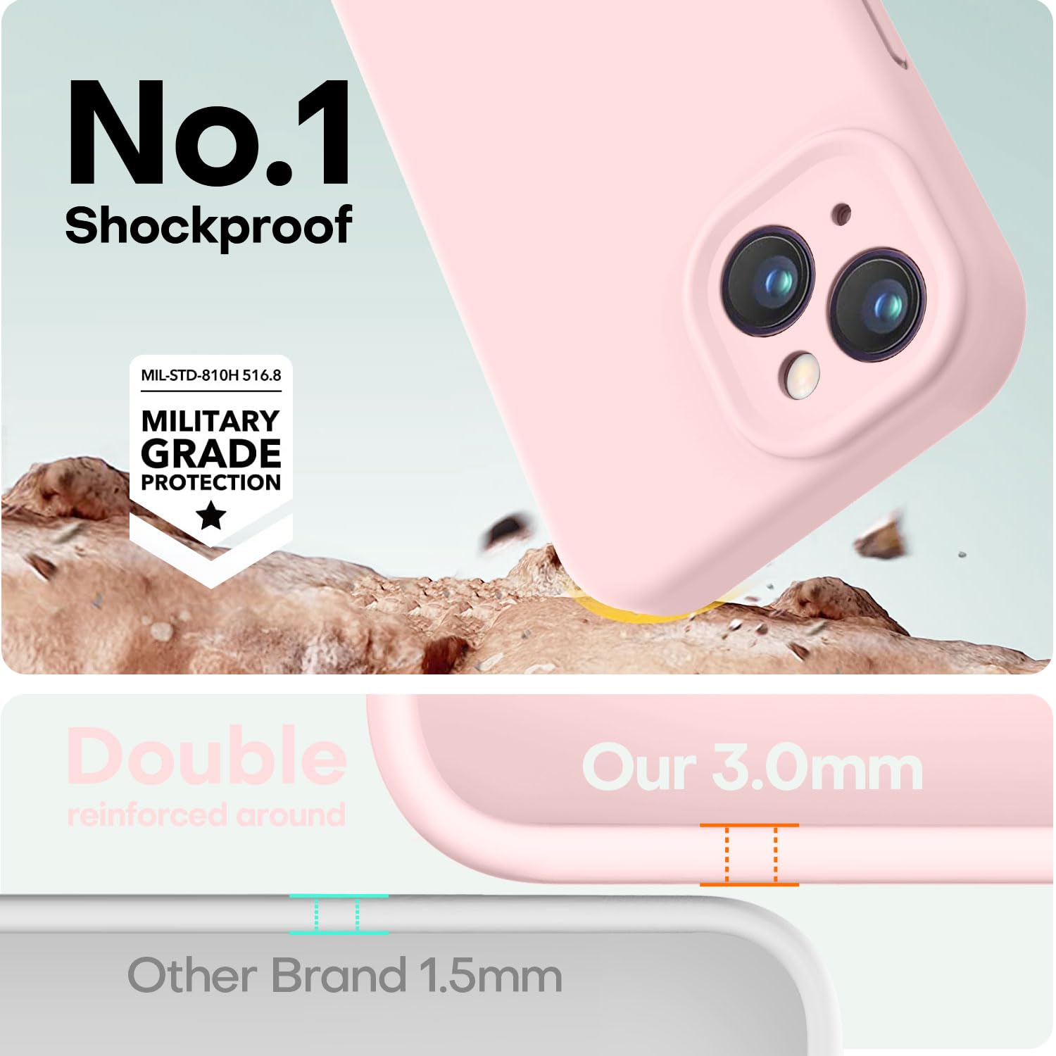 LOVE 3000 Designed for iPhone 14 Case, Premium Silicone with [Soft Anti-Scratch Microfiber Lining] Shockproof Protective Phone Case for Men Women Girls 6.1", Chalk Pink - Image 4
