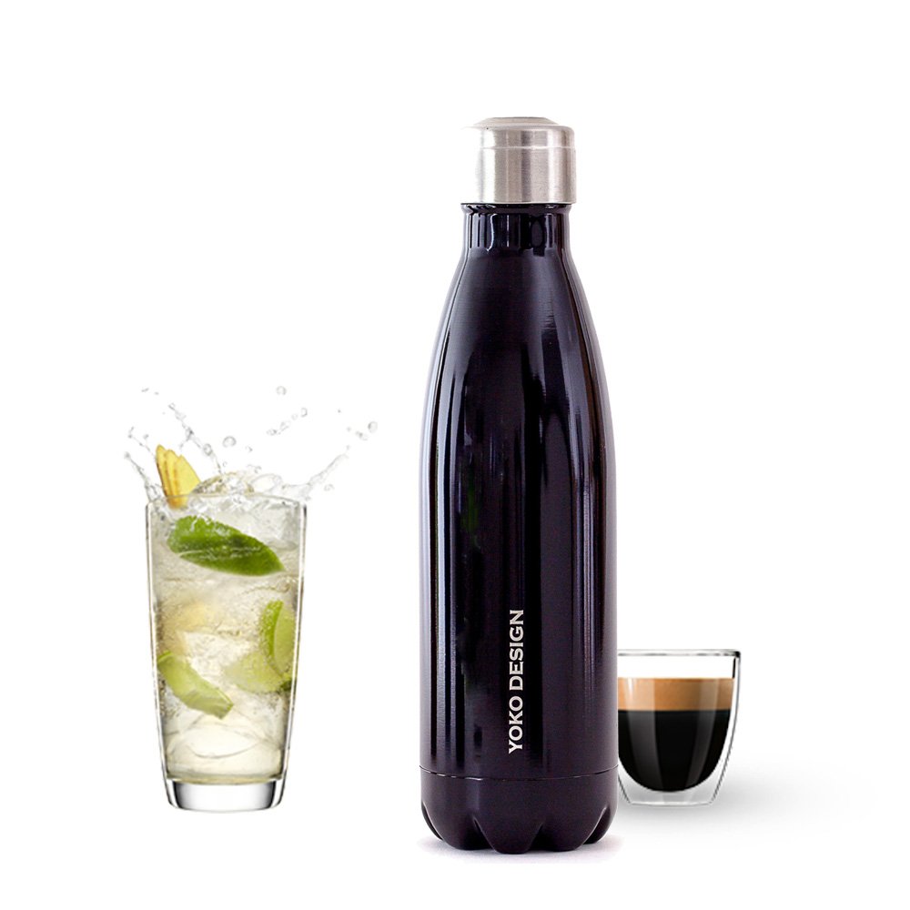 YOKO DESIGN 1330 Double Walled Stainless Steel Thermos Flask Black 25.5 x 6.5 x 6.5 cm