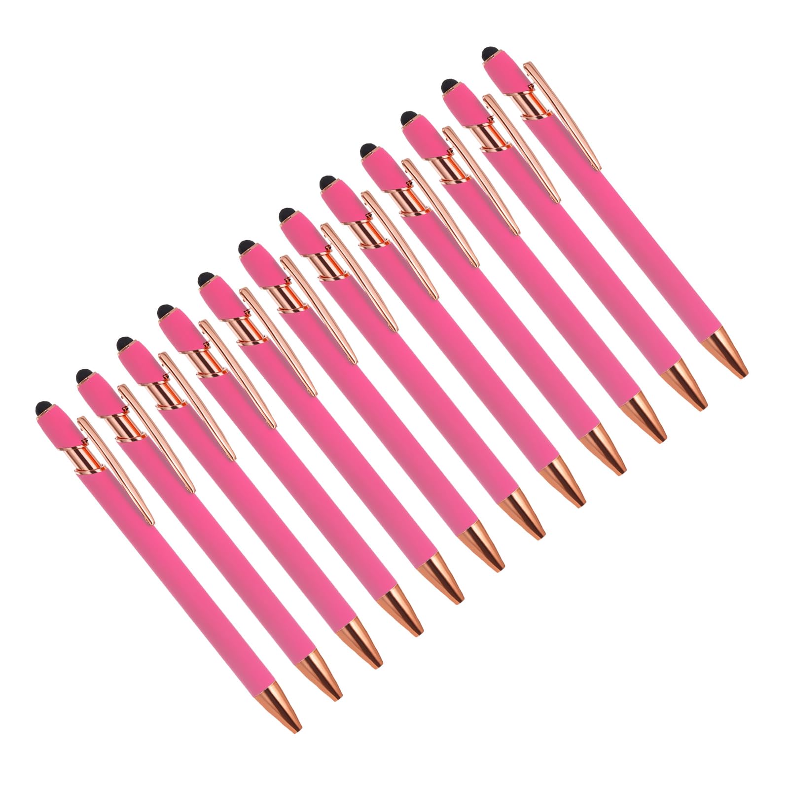 YOKIVE 12 Pcs Ballpoint Pen with Stylus Tip, 2 in 1 Black Ink Metal Stylus Pen 1.0mm Medium Point Style 2, Great for Touch Screens, Office, Studio (Rose Red)