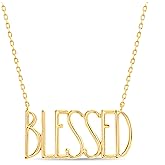 Rae Dunn Inspirational Necklace for Women Rhodium or 14K Yellow Gold Plated Brass Motivational Charm Pendant Delicate Chain Faith Grateful Be Blessed Joy Loved Wish