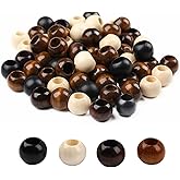 200Pcs Large Hole Natural Wood Beads, BetterJonny 20mm Rondelle Round Wooden Loose Beads Wooden Hair Braid Beads for Macrame Bracelet Jewelry Craft Making(4 Colors)