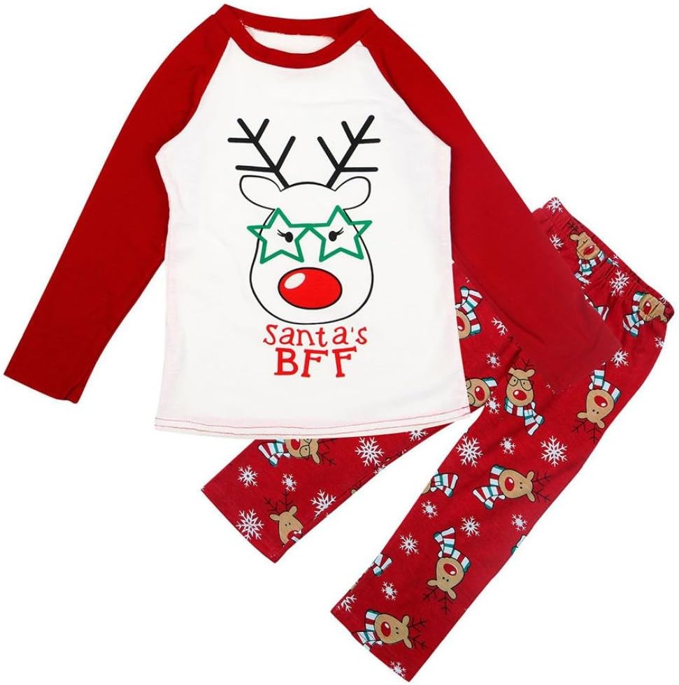Toddler Baby Boy Girl Christmas Pajamas Set Cartoon Reindeer Shirt Pants Kids Sleepwear Clothes Outfits