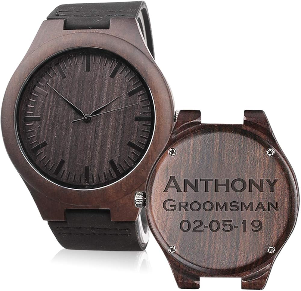 Amazon Com Groomsmen Gifts For Wedding Favor Customized Wooden Watch W Optional Gift Box Engraved Watches For Groomsmen With Black Leather Band Watches