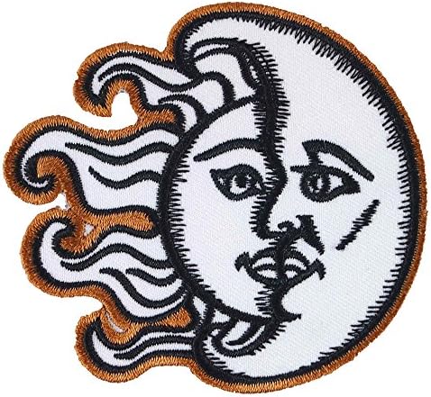 Moon Sun Face Embroidered Applique Iron on Patch # White