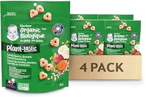 GERBER Organic Plant-Tastic Lentil Hearts Banana Carrot Raspberry 42g, 4 Pack, large