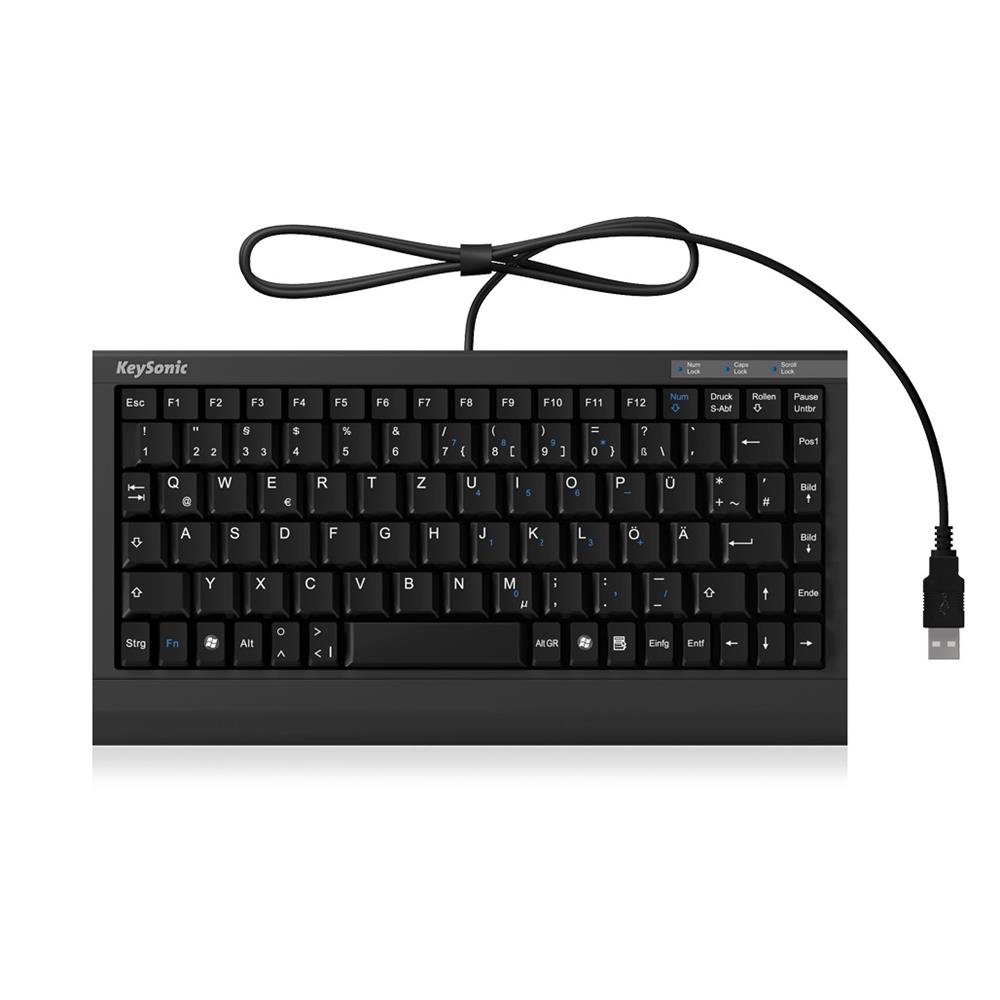 KeySonic ACK-595C+ (German) Wired Keyboard (USB-PS/2-Combo) In Mini-layout, Integrated Number Field, SoftSkin (Black)