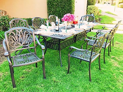 Elise Cast Aluminum Patio 9-piece Dining Set - 84" Rectangle Table - SUNBRELLA cushions