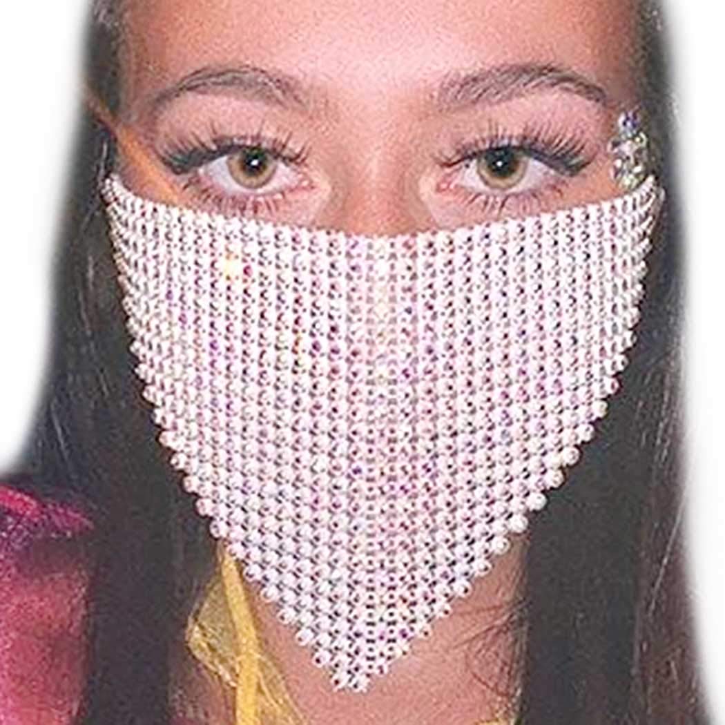 Yokawe Sparkly Rhinestone Mesh Mask Chain Crystal Masquerade Masks Ball Party Nightclub Necklace Venetian Mardi Gras Jewelry for Women and Girls