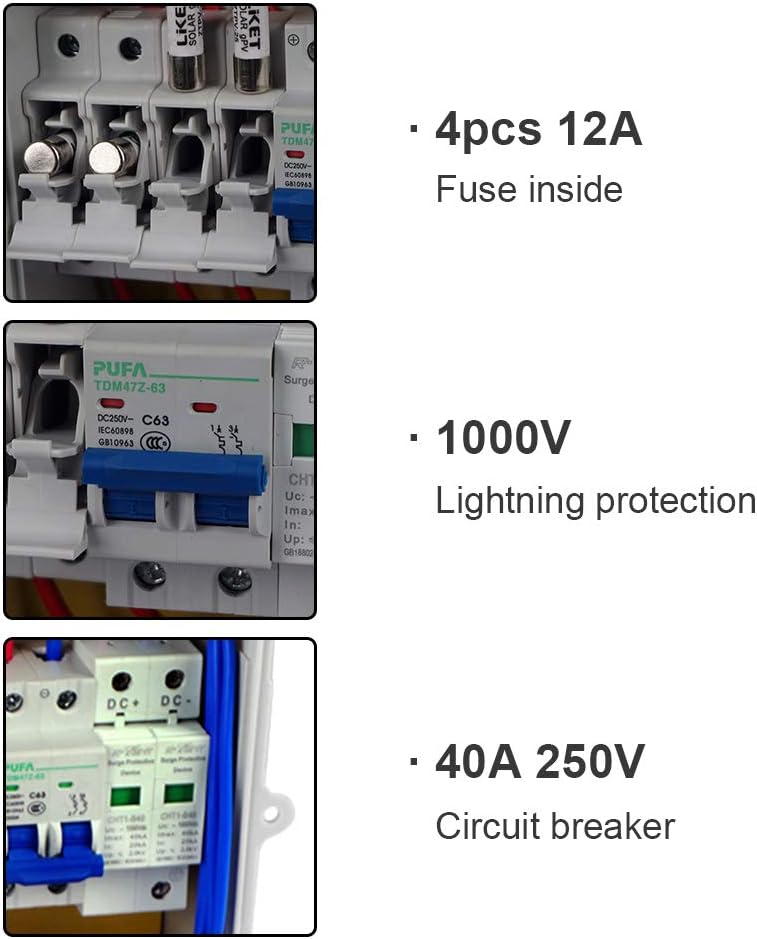 ECO LLC 4 String PV Combiner Box with Lighting Arrester, 10A Rated Current, Universal Solar Panel Connectors, Grounding Bus-Bar Ideal For Off-grid Solar System : Garden & Outdoor