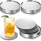Hiceeden 18 Pack 4 Inch Stainless Steel Coasters, Round Silver Modern Coaster with 3 Holder, Rubber Foam Anti-Slip Bottom Coasters for Outdoor, Kitchen, Bar