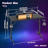 Bestier Small Gaming Desk 106.6 cm LED Monitor Stand Cup Holder Hooks view 3
