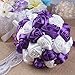 OurWarm Handmade Satin Roses White Beige Crystal Brooch Bridal Wedding Bouquet Decor Purple