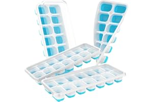 ChefAide Ice Cube Tray with Lid, 4 Packs 56 Cubes Durable Stackable Ice Cube Trays for Freezer with Removable Lids, Easy-Release Plastic & Silicone Ice Tray for Cocktail, Coffee