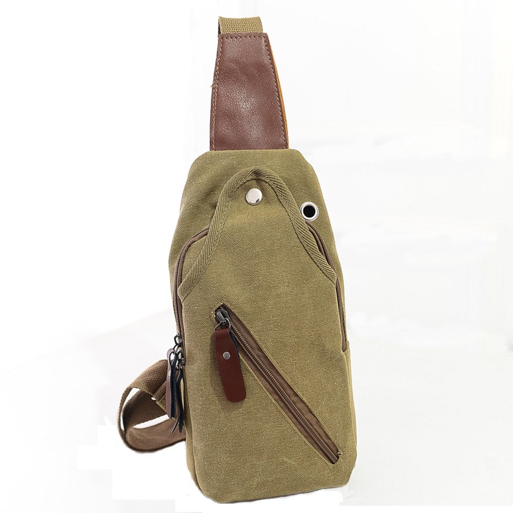Aiyuda Men Women Canvas Unbalance Pack Crossbody Bag Sling Shoulder Chest Bag Rucksack Backpack for All Sports Khaki
