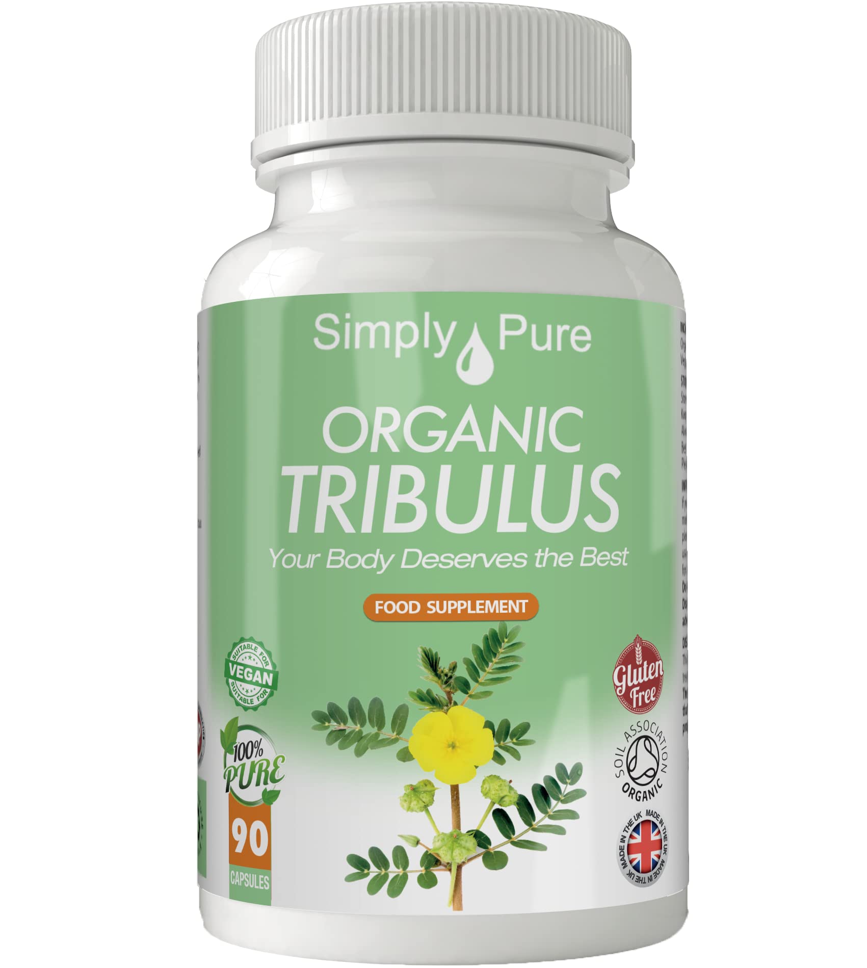 Simply Pure Organic Tribulus for Male Health | 500mg Capsules x 90 | 100% Pure Soil Association Certified | Gluten Free | GM Free | Vegan